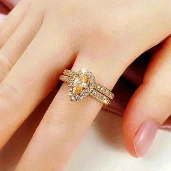 New 18k Gold Over Silver Champagne CZ 2Pc Set - Picture 5 of 7